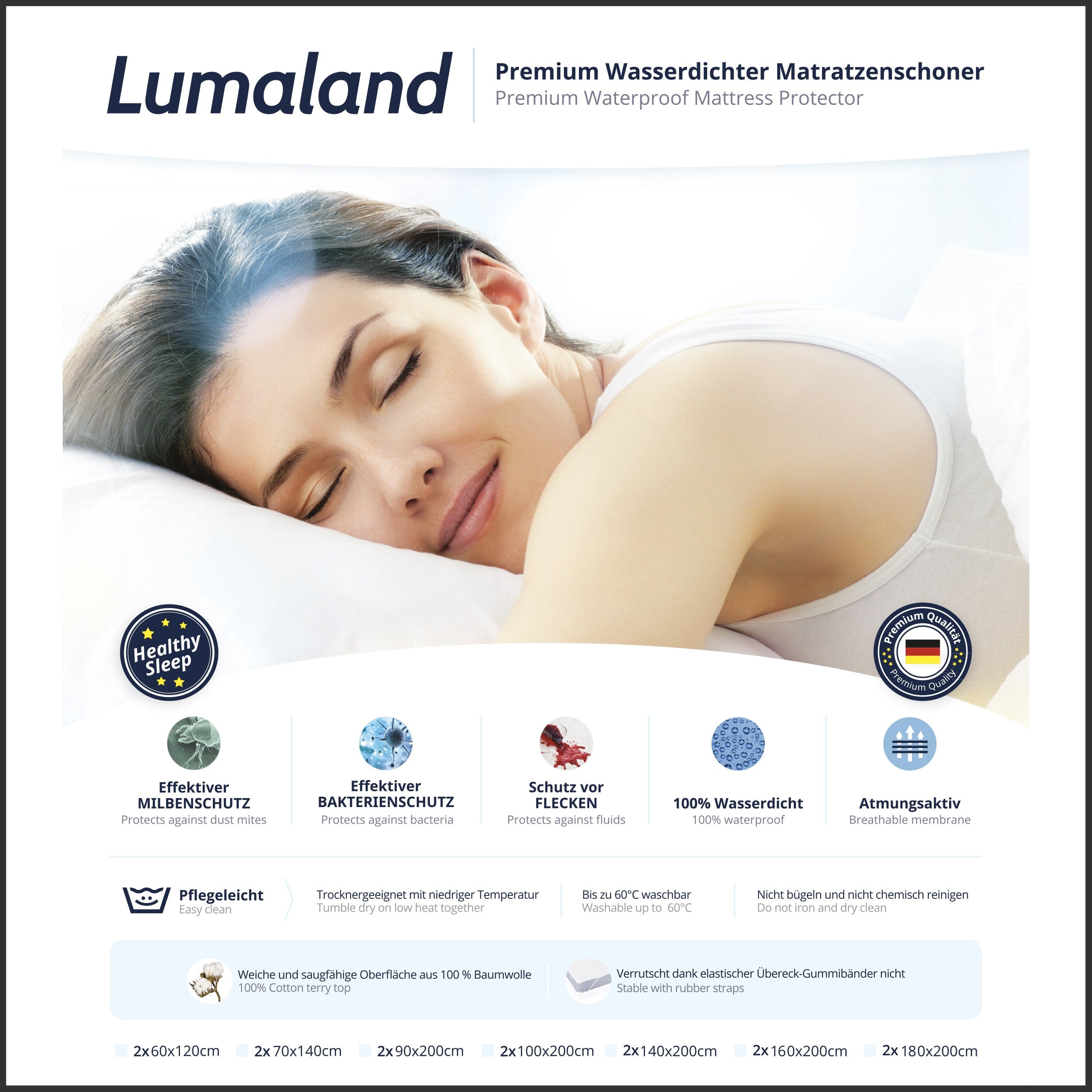 Lumaland 2x waterproof mattress cover 70 cm x 140 cm | Oeko-Tex certified, 100% cotton surface | Waterproof and breathable mattress cover