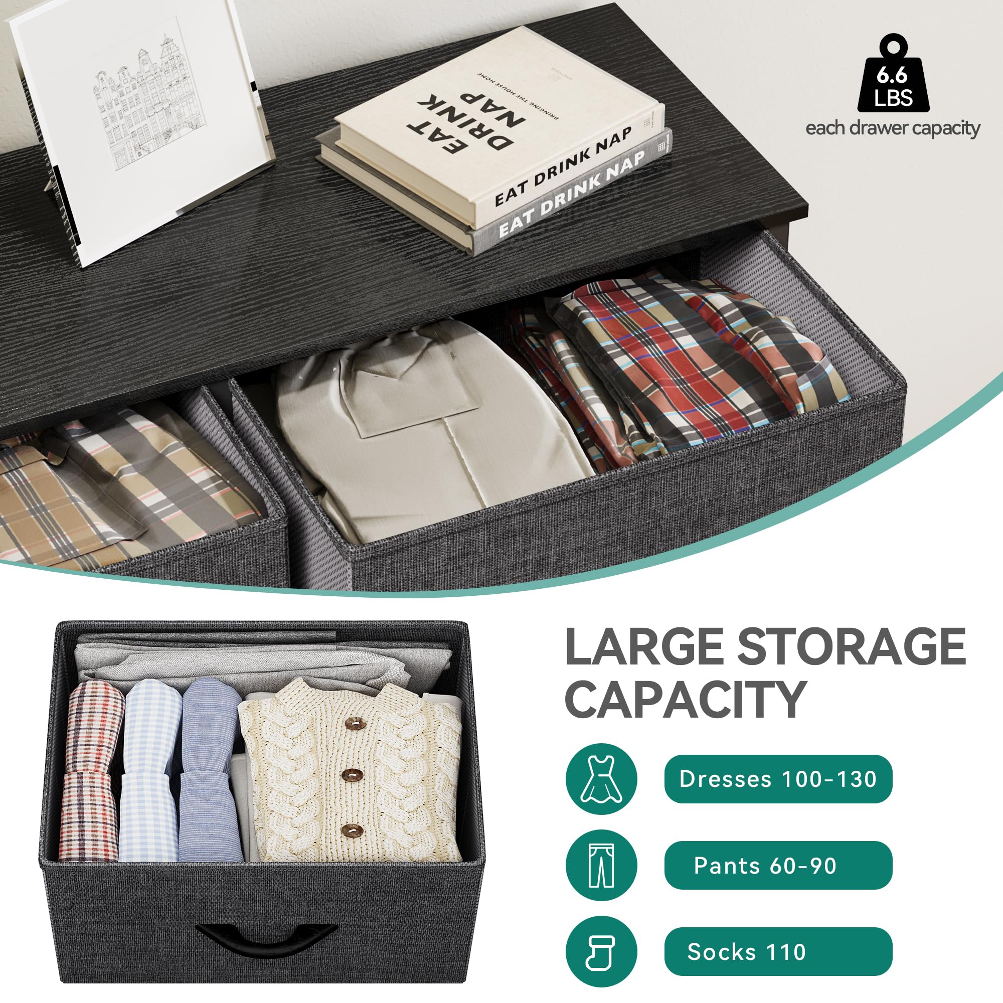 YITAHOME Wide Chest of Drawers with 9 Drawers, Fabric Dressers with Easy Pull Handle,Sturdy Steel Frame,Storage Drawers for Bedroom, Closet, Clothes