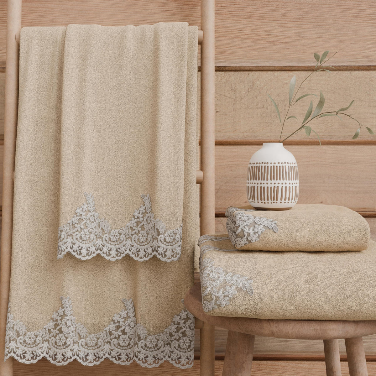 PETTI Artigiani Italiani - 100% Cotton Terry Bath Towels, 1+1 Towel Set, 2 Pieces, 1 Face Towel and 1 Hand Towel, Beige