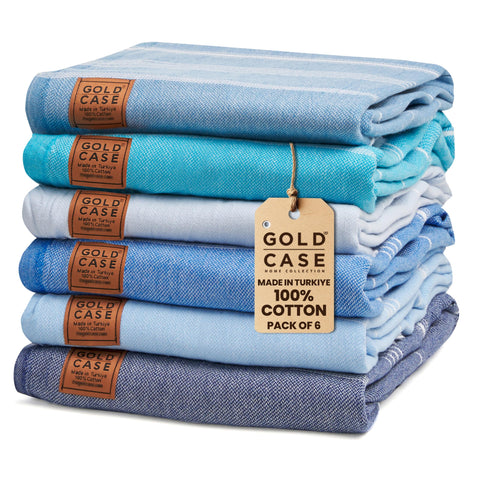 GOLD CASE - Set of 6 XXL 70x39 Inches - LYCIA Turkish Beach, Bath Towel - 100% Natural Cotton - Quick Dry, Space Saver Pestemal for Beach, Bathroom