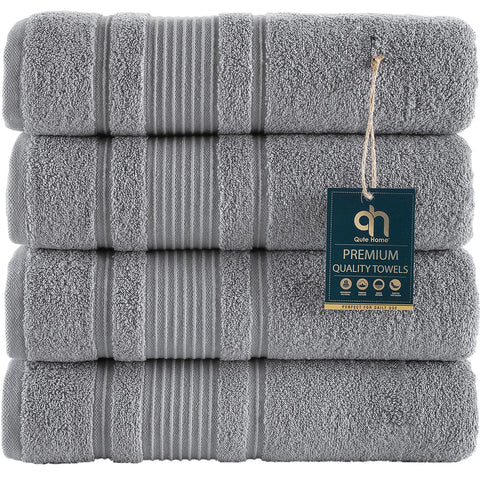 Qute Home 4-Piece Bath Towels Set, 100% Turkish Cotton Premium Quality Towels for Bathroom