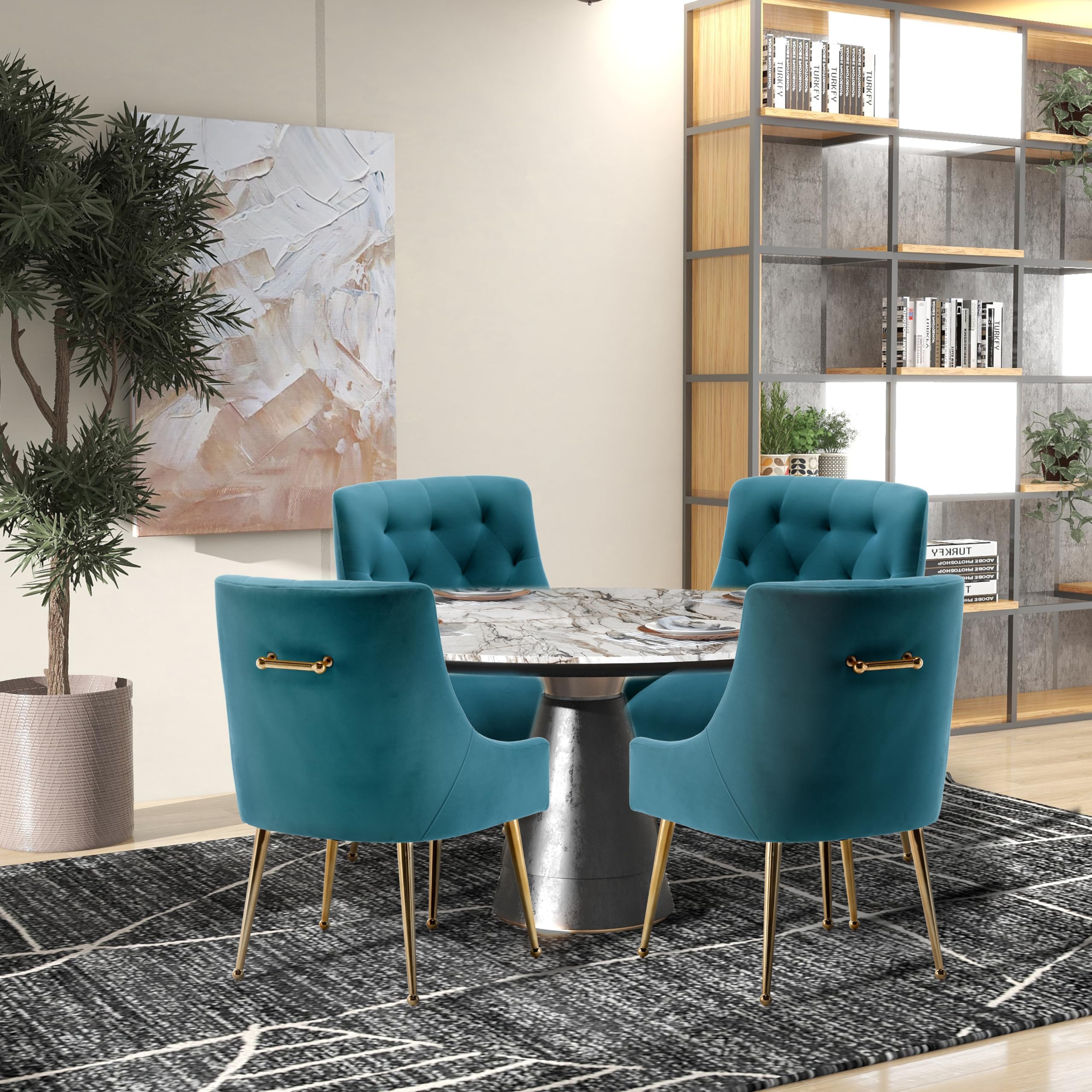 SEYNAR Dining Chair Set of 2,Modern Velvet Dining Chairs with Gold Legs,Elegant Tufted Accent Chairs for Reception, Living Room or Study Room