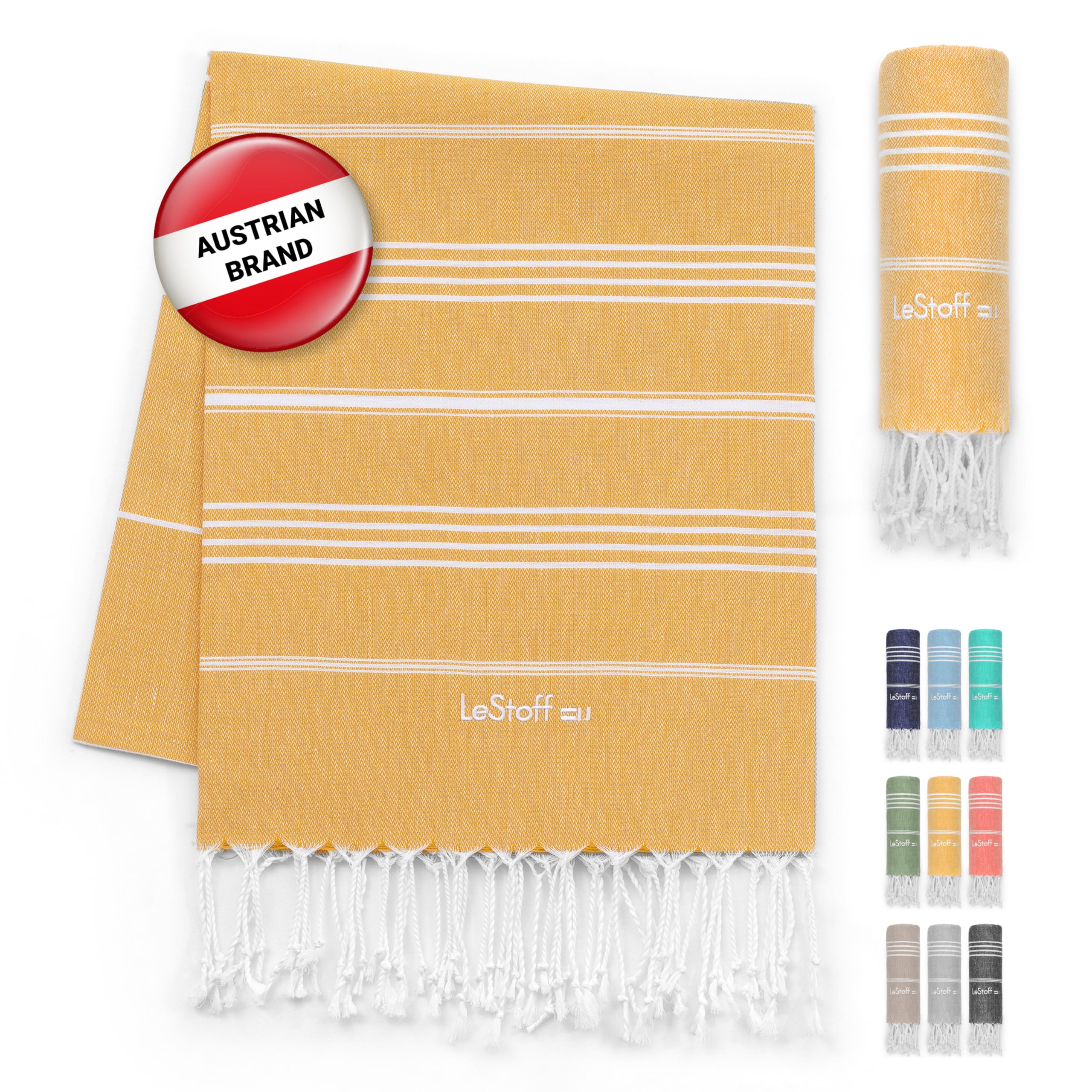 LeStoff Hammam Towel XXL/Picnic Blanket, 100% Organic Cotton, Yellow