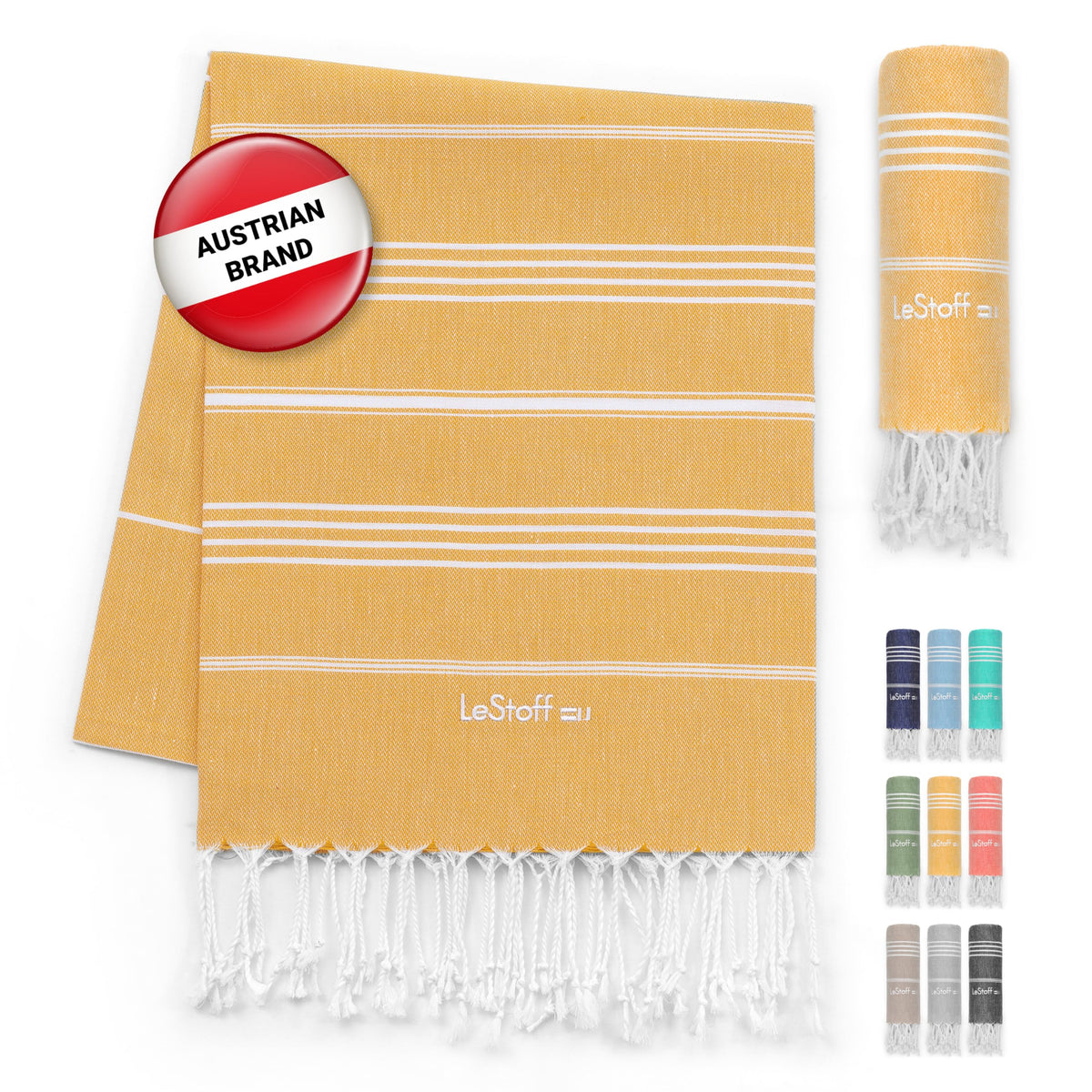 LeStoff Hammam Towel XXL/Picnic Blanket, 100% Organic Cotton, Yellow