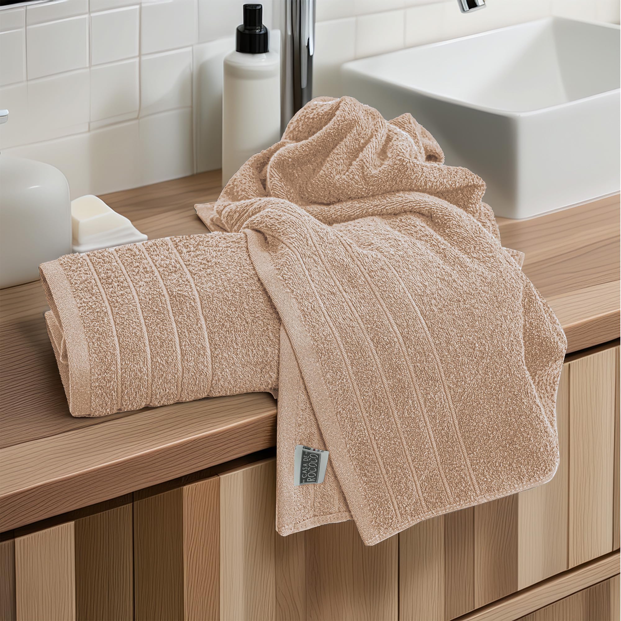 100% Cotton Extra Large Bath Towels Set of 4 (76x152cm) Beige - 450 GSM