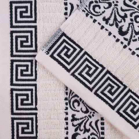 Superior Decorative 4-Piece Bath Towel Set, Greek/Floral Decor for Bathroom, Guest Bath, Spa, Household Essentials, Premium Absorbent Cotton