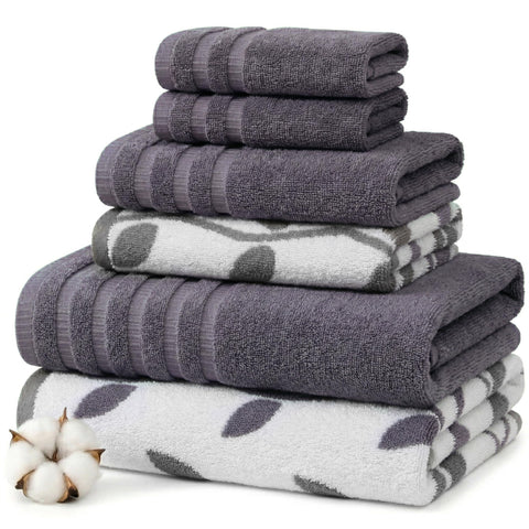Amrapur 6 pc Yarn Dyed towel Organic Vines Grey Lavender, Cotton, Single