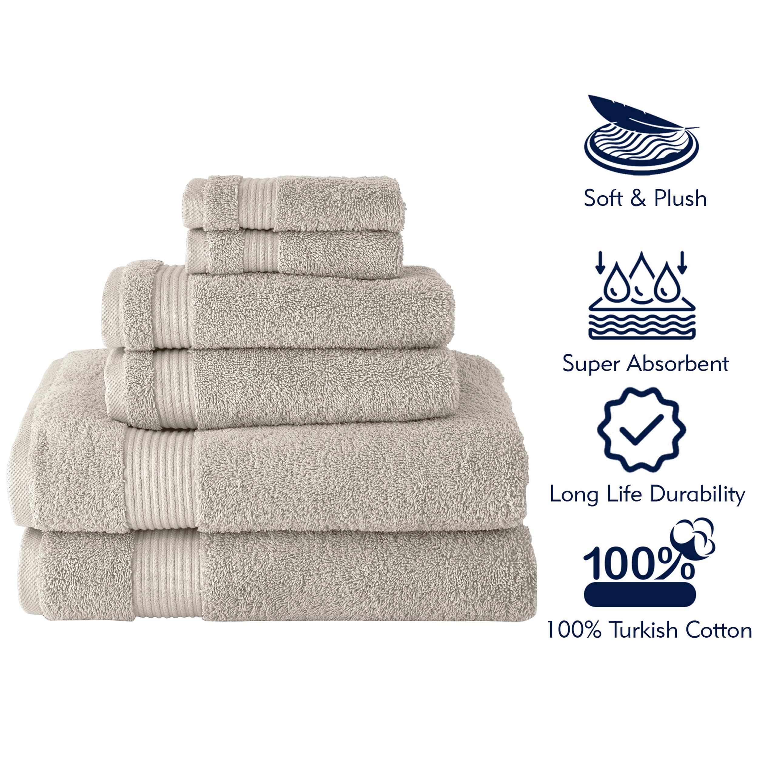 BERIBO Turkish Towel Set 100% Cotton (Serenity) 6 Pieces, 620gsm (Stone)