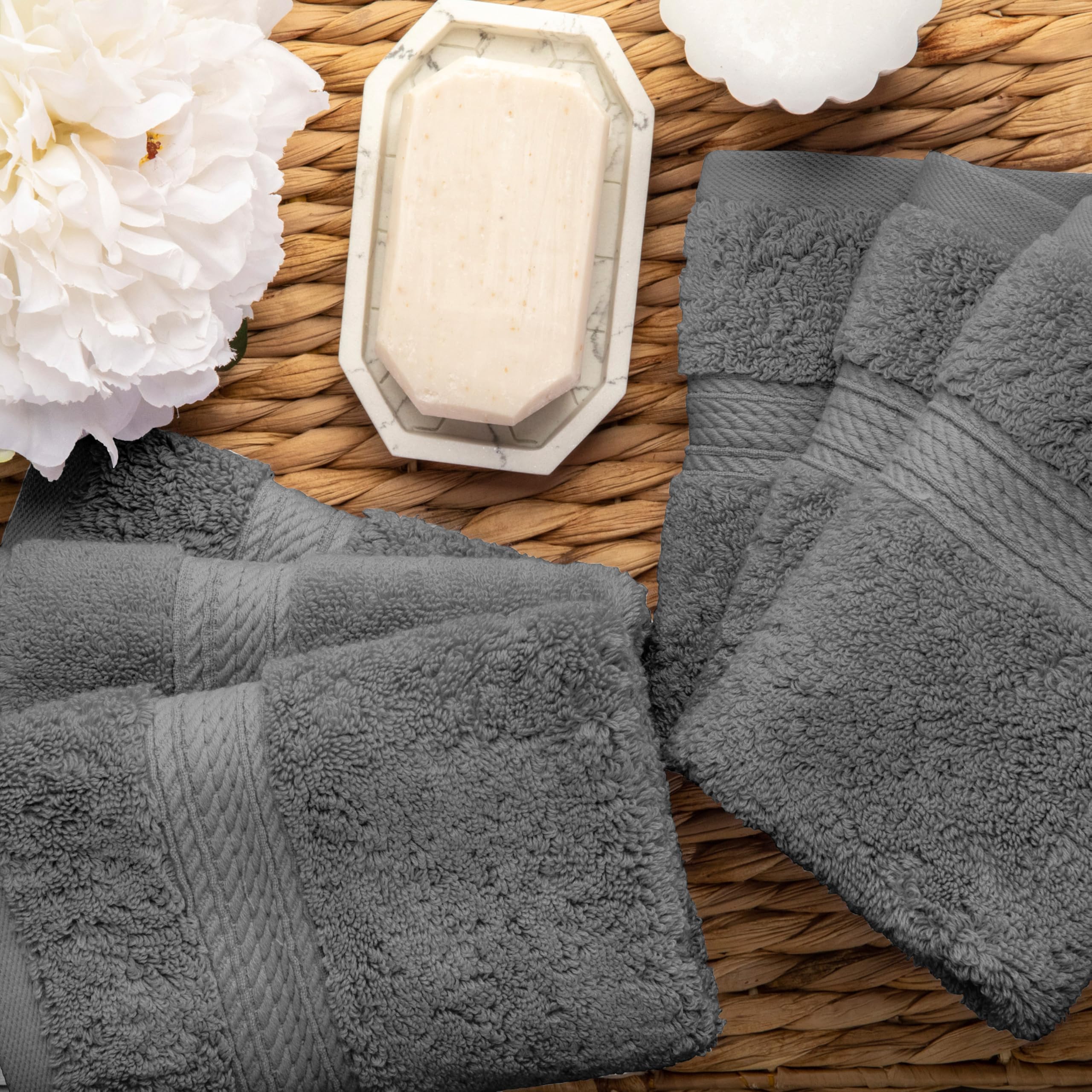 Superior 900 Gram 100% Premium Long-Staple Combed Cotton 6-Piece Face Towel Set, Charcoal