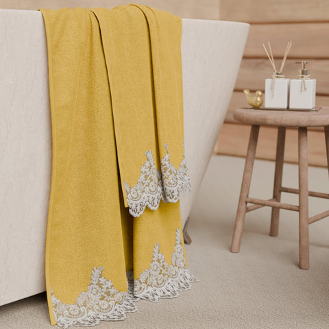 PETTI Artigiani Italiani - 100% Cotton Terry Bath Towels, 1+1 Towel Set, 2 Pieces 1 Face Towel and 1 Hand Towel, Yellow