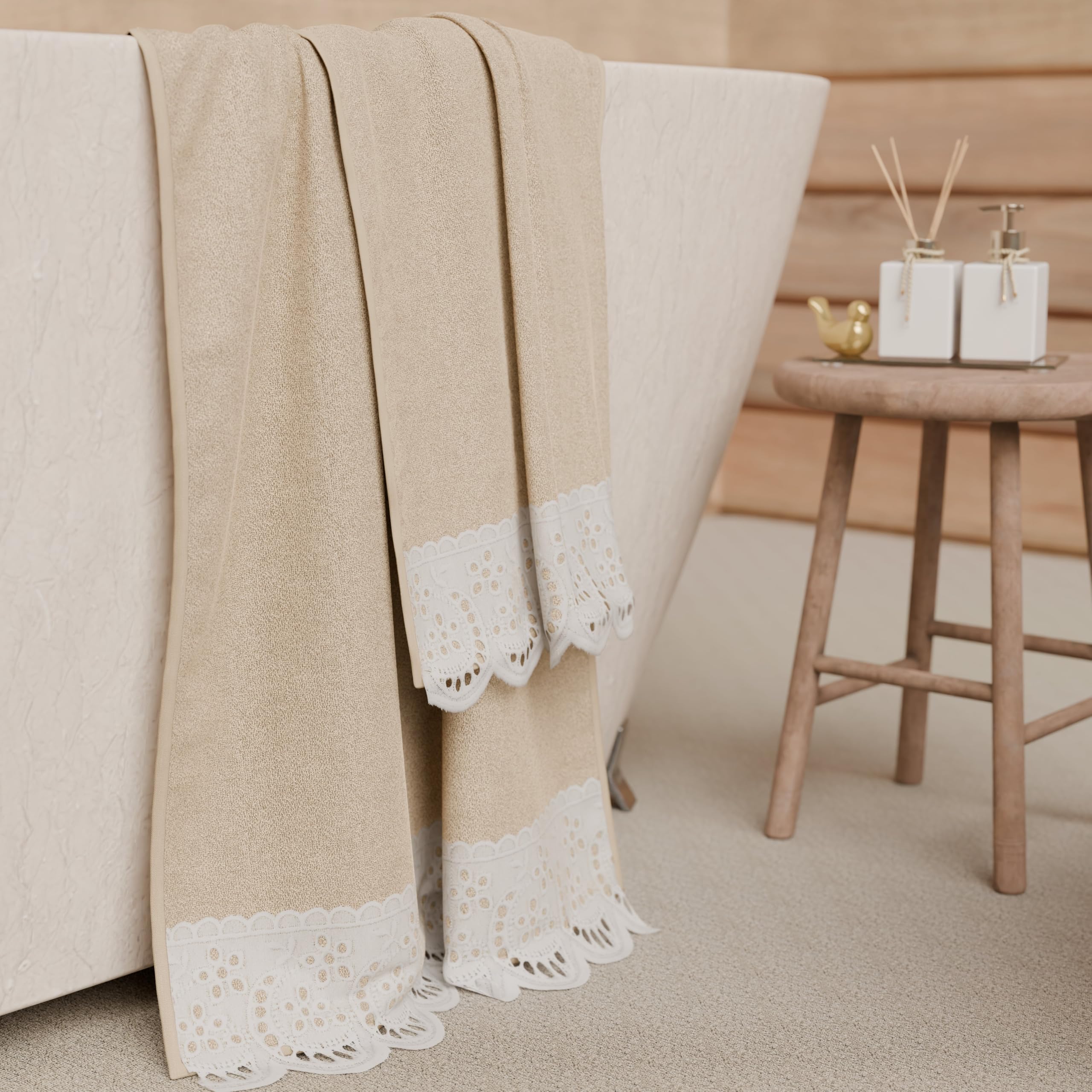 PETTI Artigiani Italiani - 100% Cotton Terry Bath Towels, 1+1 Towel Set, 2 Pieces, 1 Face Towel and 1 Hand Towel, Beige