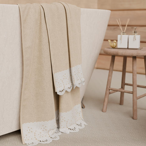 PETTI Artigiani Italiani - 100% Cotton Terry Bath Towels, 1+1 Towel Set, 2 Pieces, 1 Face Towel and 1 Hand Towel, Beige