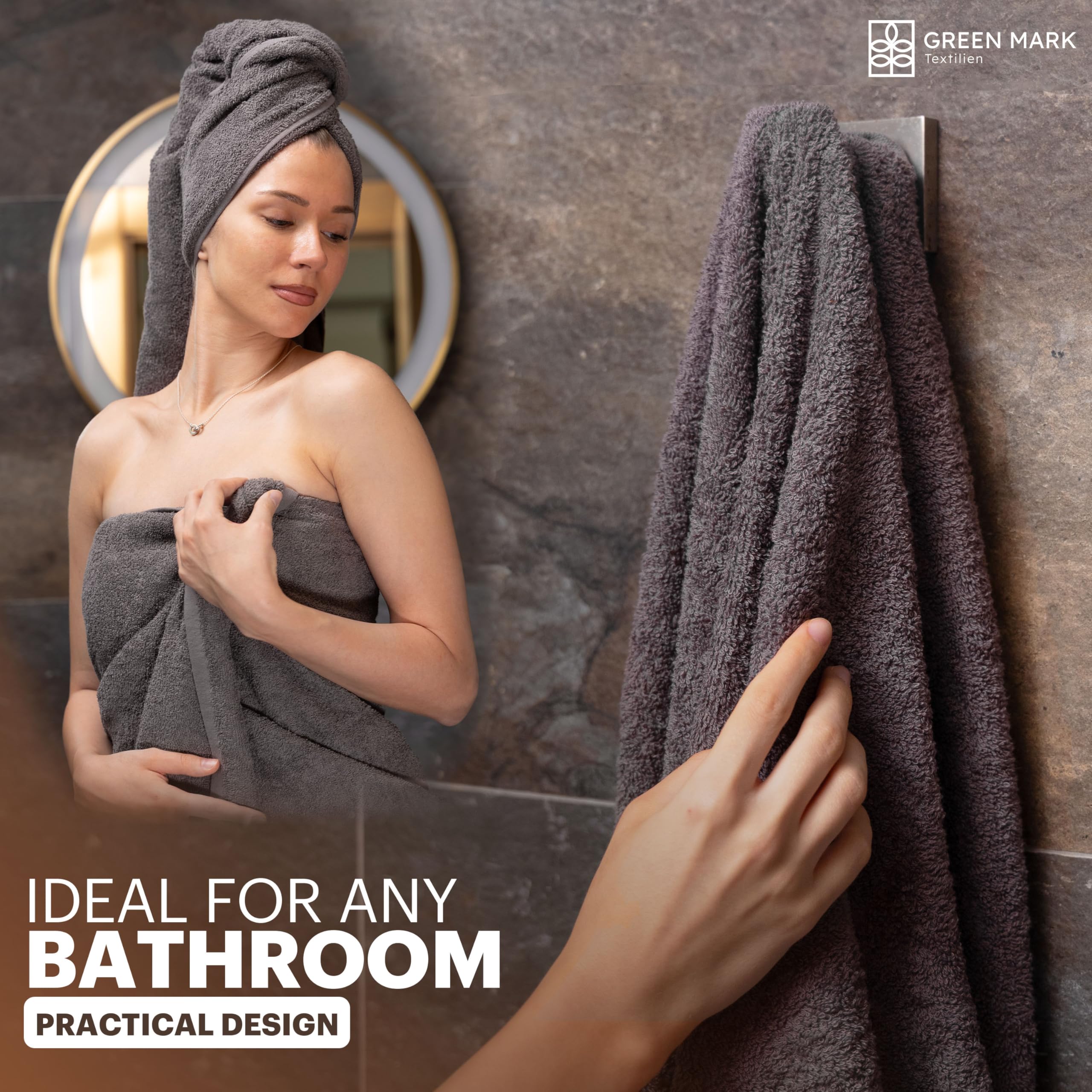 NatureMark 4-Piece Bath Towel Set – Soft & Absorbent Cotton Shower Towels for Everyday Use, Anthracite Grey, 70 x 140 cm
