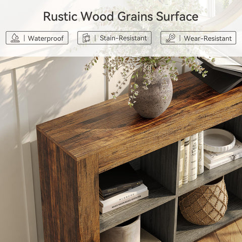 LITTLE TREE Console Table with Storage, 63-Inch Narrow Long Sofa Table, Entryway Table with 6 Cubes, Farmhouse Storage Shelves for Entryway