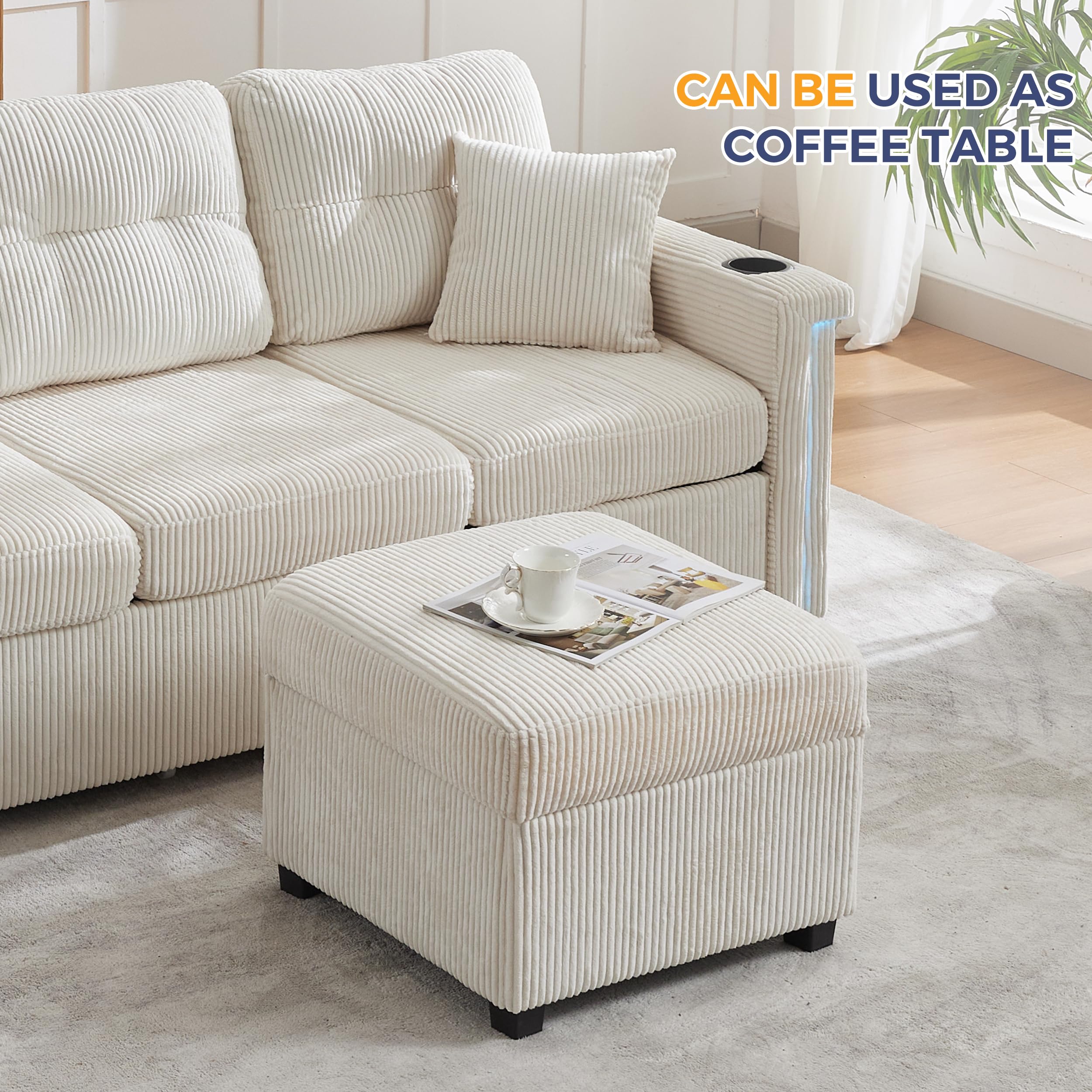 MAXYOYO Ottoman with Storage, 57CM Corduroy Footstool Multipurpose Foot Rest Sofa Stool