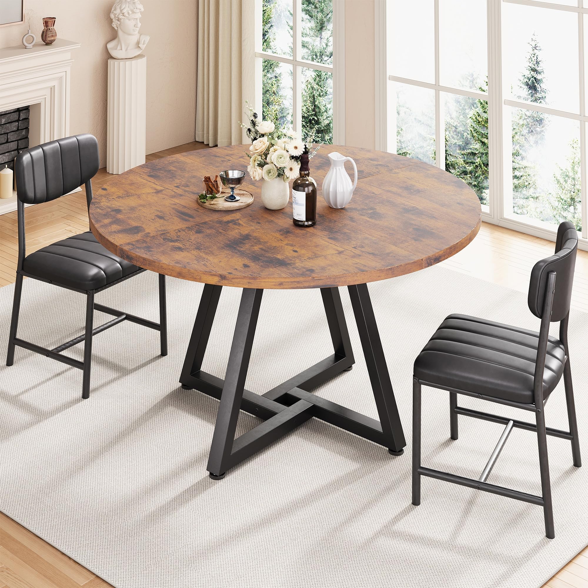 Jocoevol Round Kitchen Dining Table for 2 People, Circle Dinner Table with Metal Frame, Space Saving Wood Industrial Furniture (Vintage, 31 inch