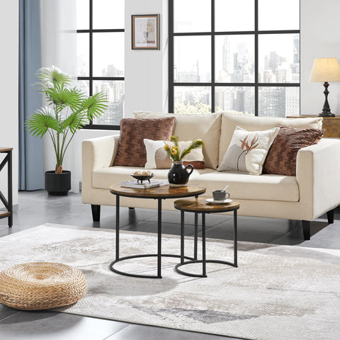 Yaheetech Round Nesting Coffee Tables Set of 2, Rustic Brown Wood Effect