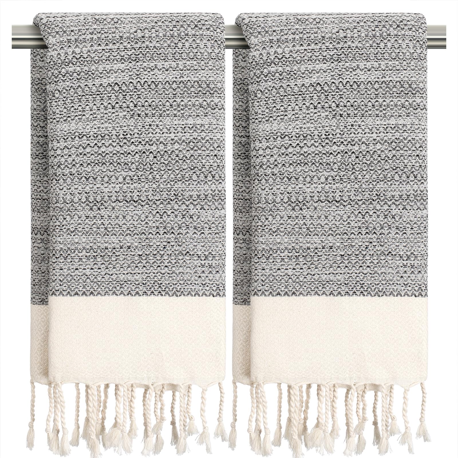 Ouxiaobai Hand Towels for Bathroom - Pack of 2 Turkish Hand Towels Set, Thin Decorative Tea Towel, 16x40 Inch Kitchen Cloth with Tassel