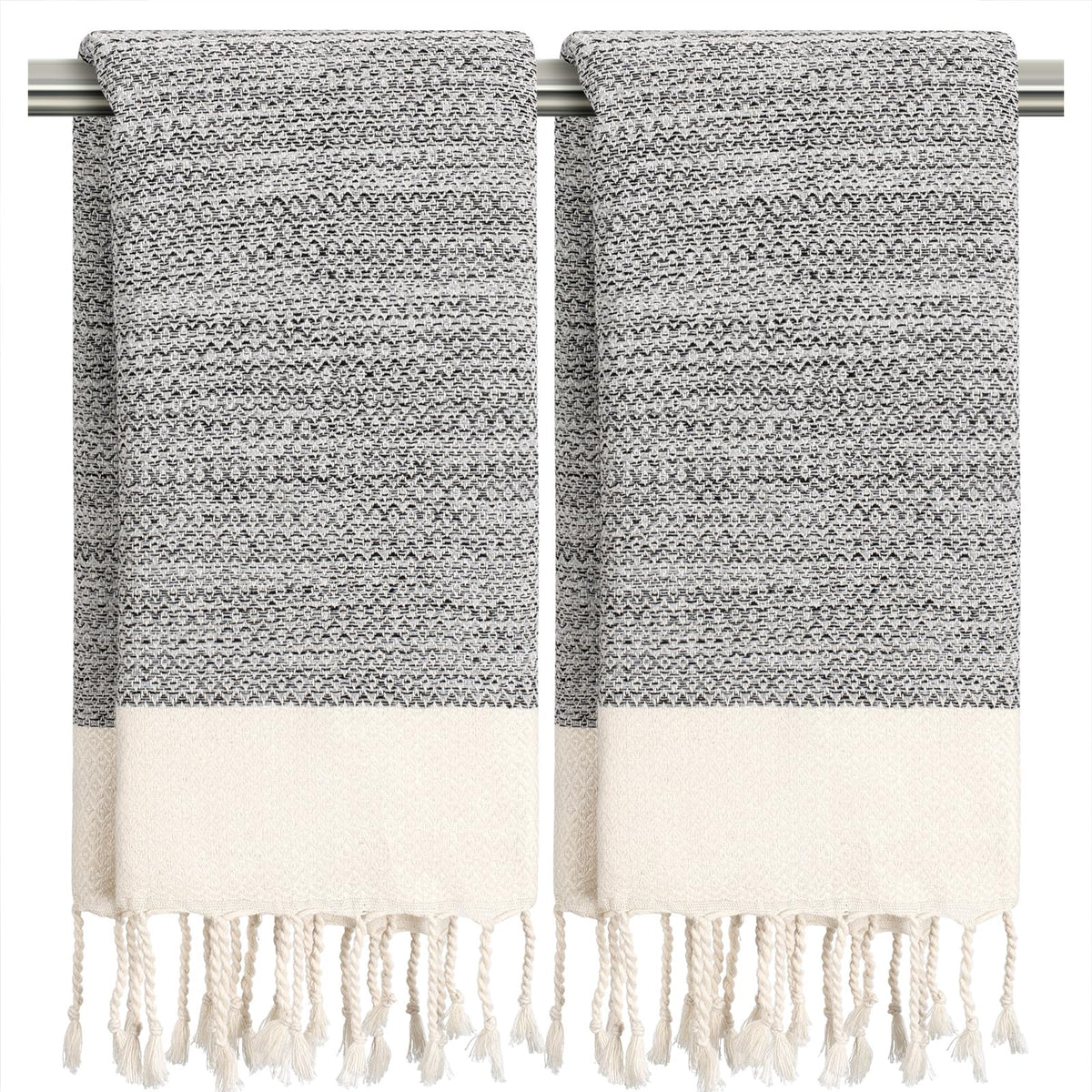 Ouxiaobai Hand Towels for Bathroom - Pack of 2 Turkish Hand Towels Set, Thin Decorative Tea Towel, 16x40 Inch Kitchen Cloth with Tassel