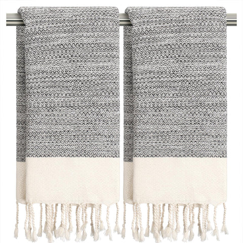 Ouxiaobai Hand Towels for Bathroom - Pack of 2 Turkish Hand Towels Set, Thin Decorative Tea Towel, 16x40 Inch Kitchen Cloth with Tassel