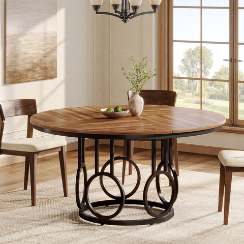 Tribesigns 47-Inch Round Dining Table, Wood Kitchen Table with Sturdy Metal Base for 4-6 People, Large Circle Dinner Table for Dining Room, Kitchen