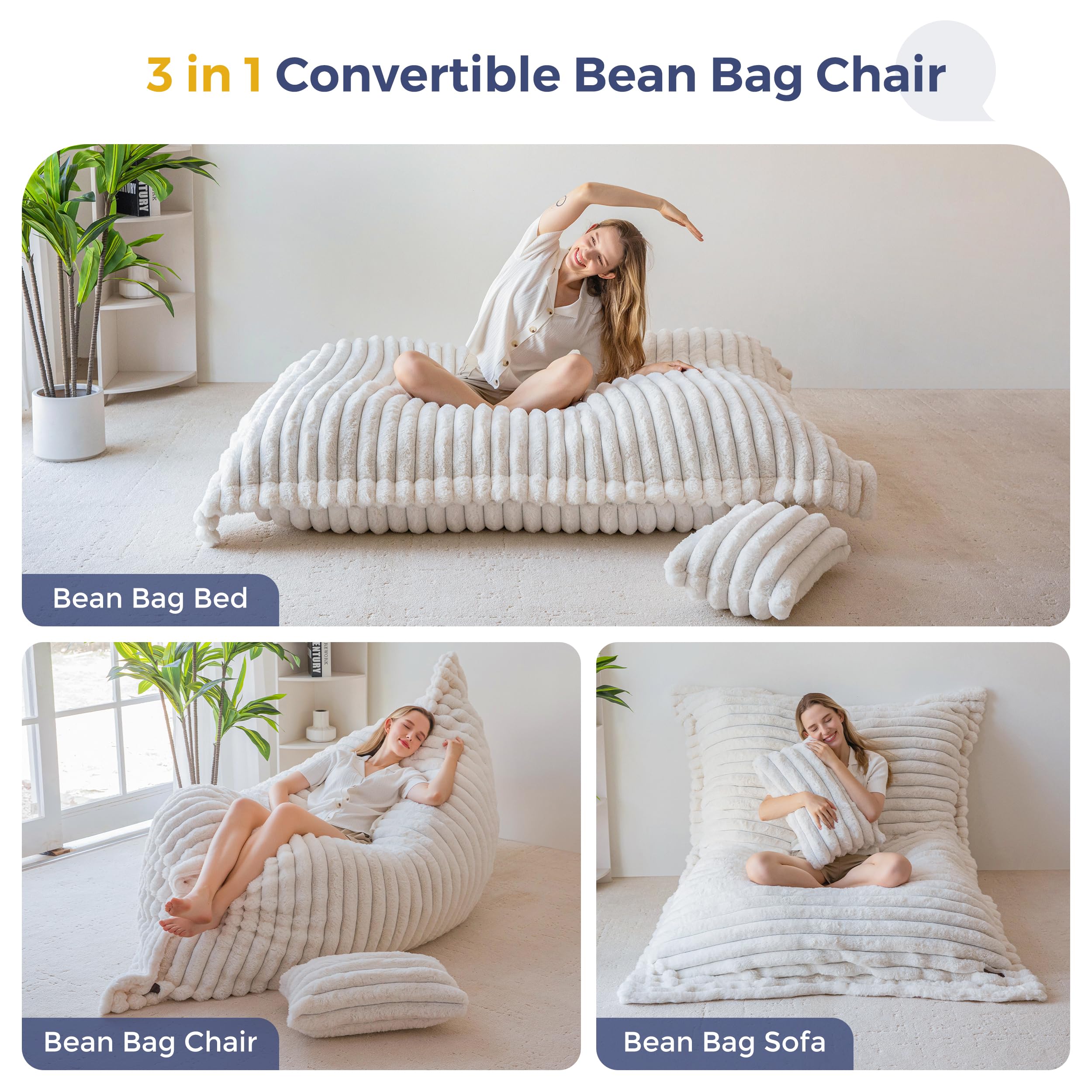 MAXYOYO Giant Bean Bag Chair,Faux Fur Lazy Lounge Chair with Foam Filling