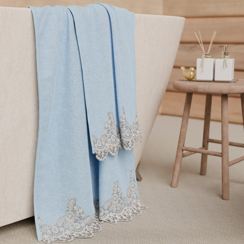 PETTI Artigiani Italiani - 100% Cotton Terry Bath Towels, 1+1 Towel Set, 2 Pieces 1 Face Towel and 1 Hand Towel, Light Blue