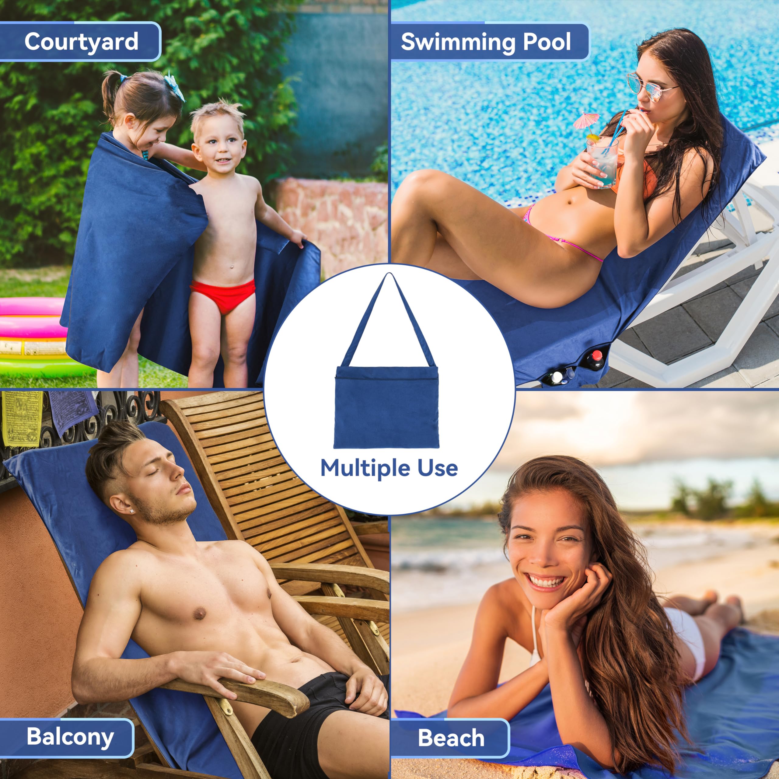 Kato Tirrinia Sandproof Beach Chair Towel Cover with Side Pockets, 198×79cm Extra Large Microfiber Beach Towel