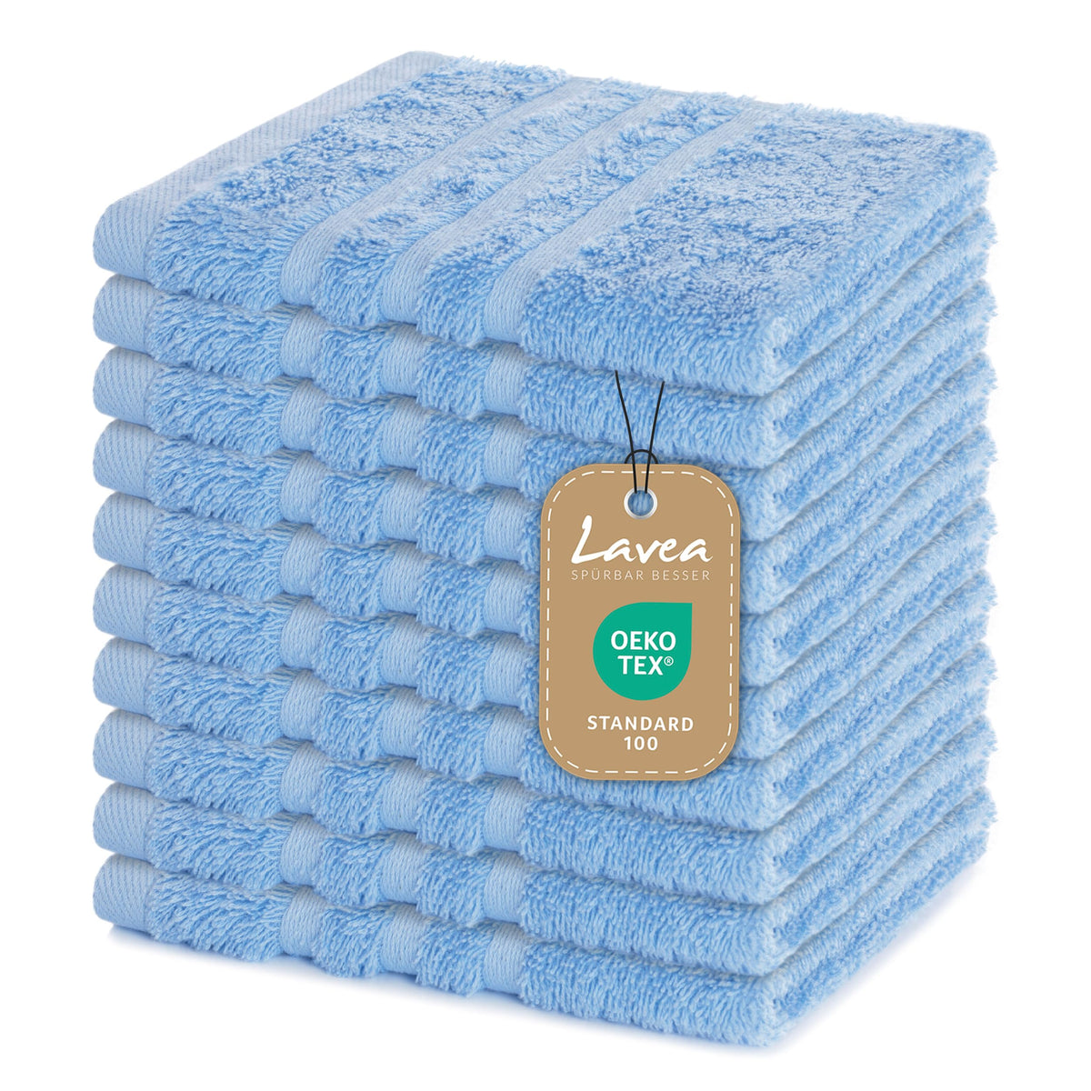 Lavea 10-Piece Terry Cloth Towel Set, 30 x 30 cm, 100% Cotton Terry 500 g/m², Guest Towels and Small Washcloths, Easy Care at 60 °C