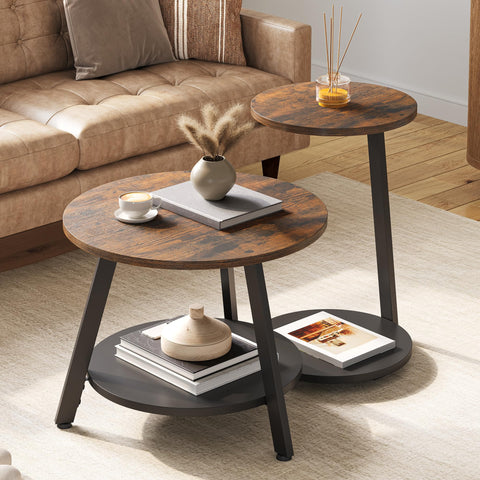 YITAHOME Round Coffee Tables, Set of 2 Nesting Tables with Storage Space and Unified Style Design, Small Coffee Tables for Living Room