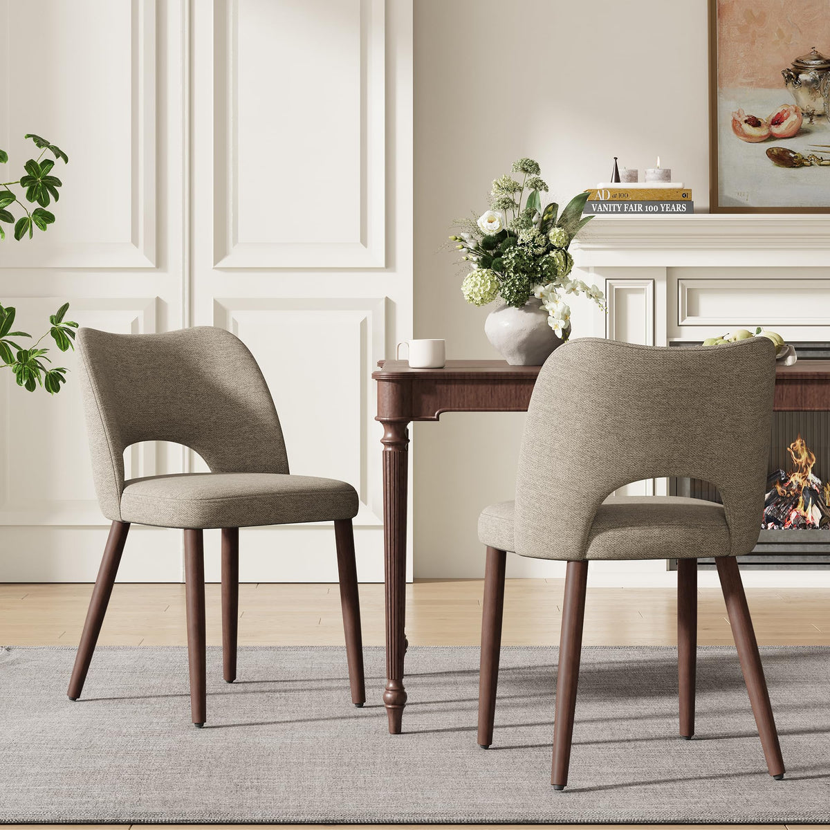 MALOL Upholstered Dining Chairs Set of 2, Fabric Chairs for Dining Room with Solid Wood Legs, Hollow Backrest and Thick Seat Cushion