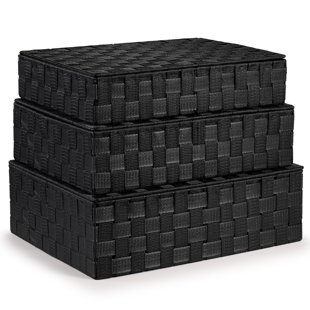 EHC Storage Boxes With Lid Set of 3, Storage baskets for shelves Woven, Storage Organiser Hamper Baskets, Black