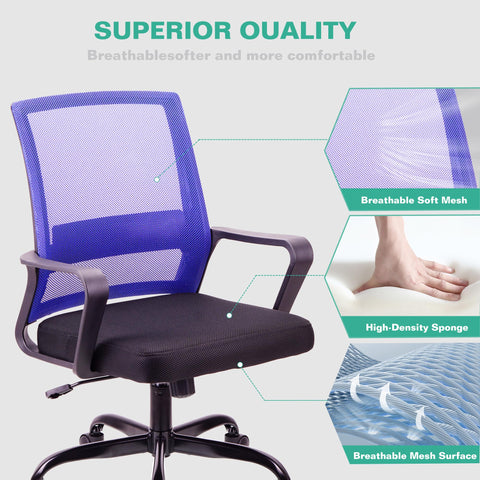 T-THREE.Adjustable office chair, ergonomic mesh swivel seat, with lumbar support, height adjustment, 360° rotation, and tilt function