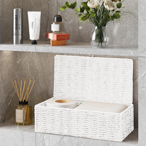 Vagusicc Storage Boxes with Lids, Handwoven Set of 2 Wicker Storage Baskets for Organizing, Nesting Storage Basket for Shelves