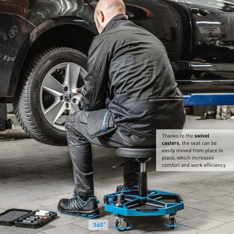 Högert Technik - Adjustable Workshop Stool | Telescopic Workshop Seat | Height Adjustment | Heavy Duty Construction | Maximum Load 140kg