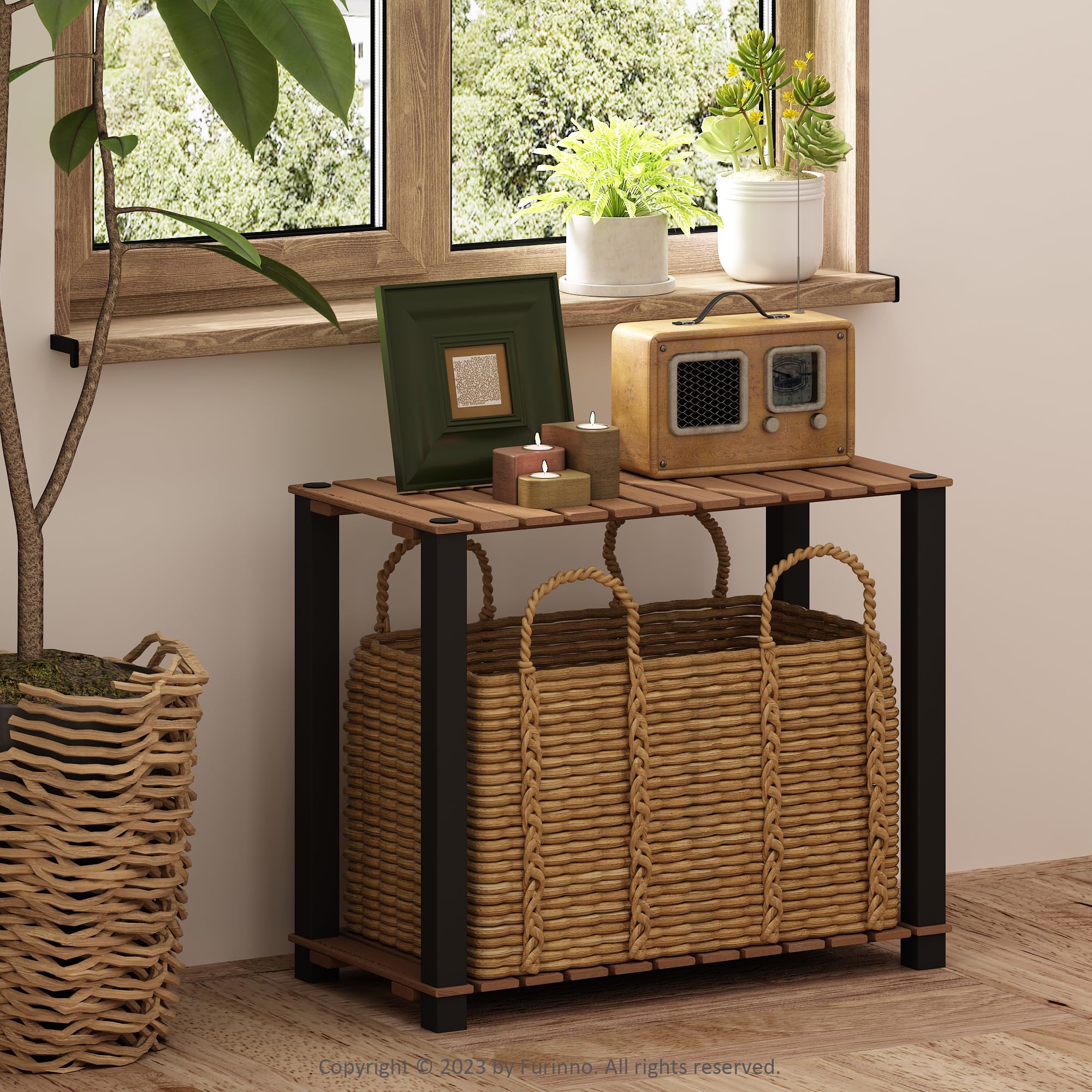 Furinno TURN-N-TUBE 4-Tier Display Rack, Storage Rack, Book Shelf, Open Shelves, with Wood Slat, Square Poles