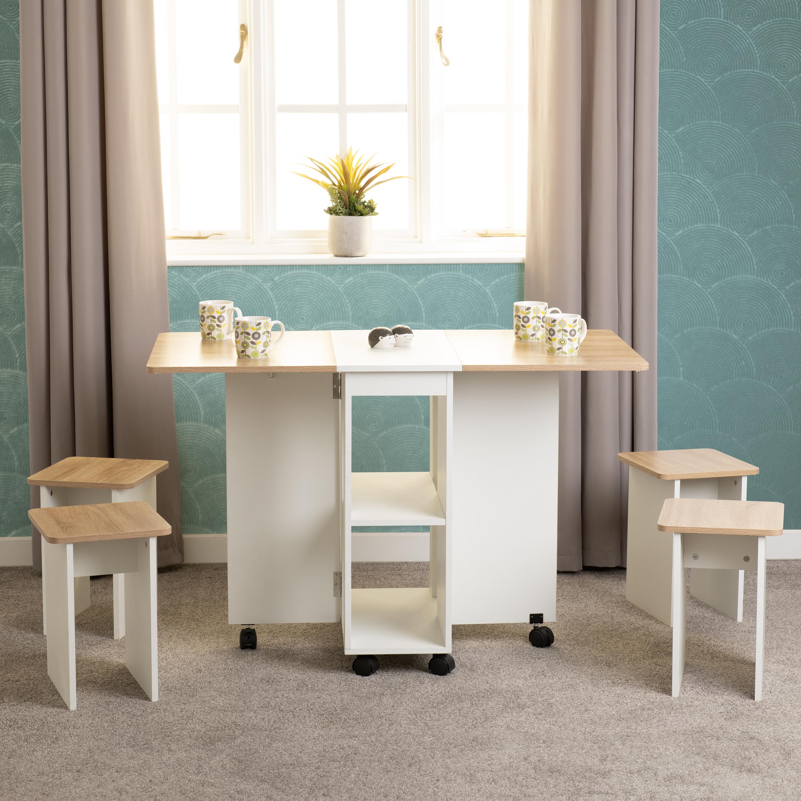 Seconique Seymore Stowaway Dining Set in Oak Effect/White