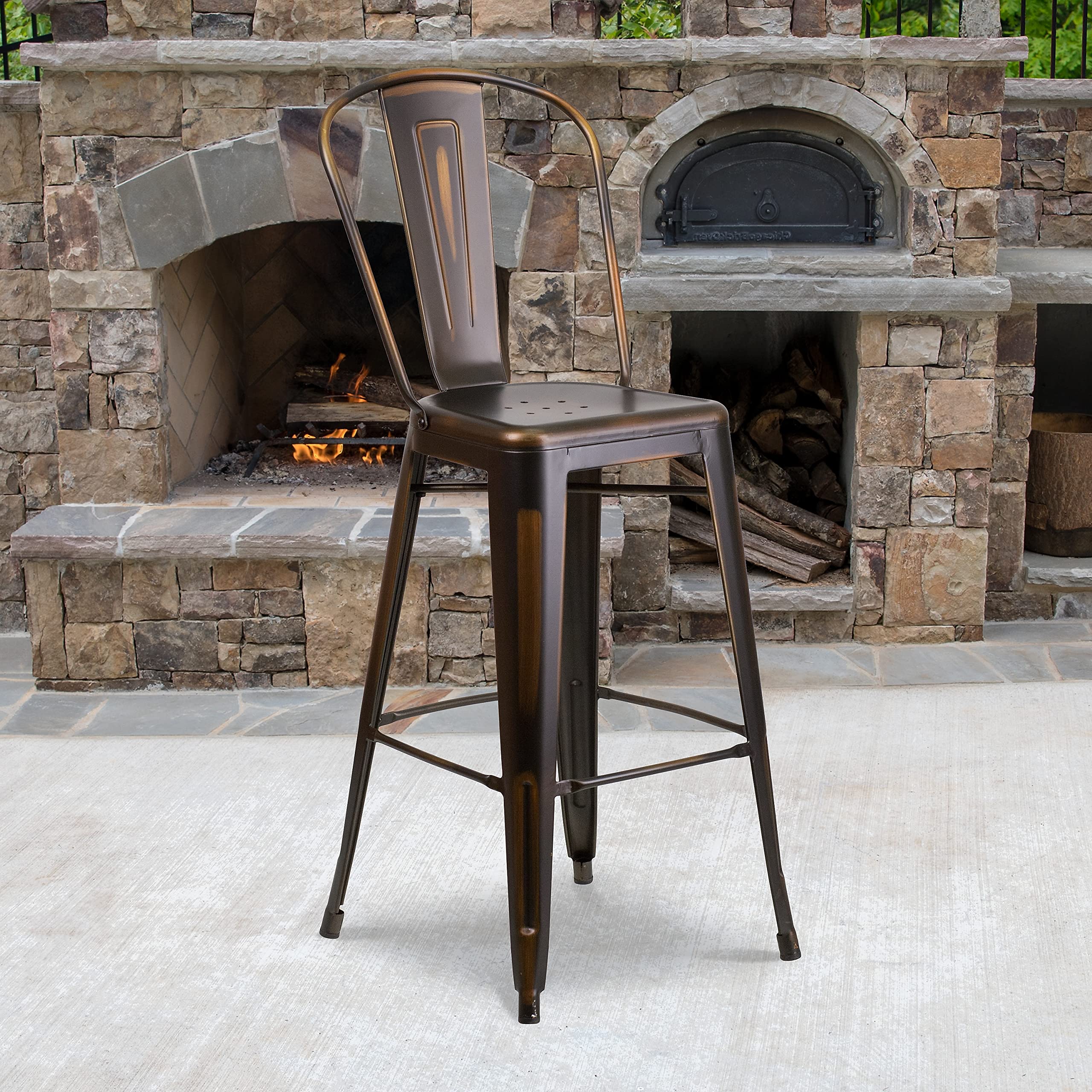 Flash Furniture Blake Commercial Grade 4 Pack 30" High Distressed Copper Metal Indoor-Outdoor Barstool with Back