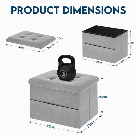 LOFTEY Small Ottoman Storage Box, Foldable Foot Stool with Lid, Grey
