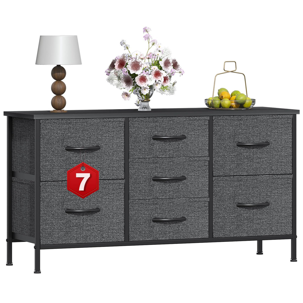 GoaHi Chest of Drawers, Small Dressers with Metal Frame and MDF Wooden Top Board, Adjustable Feet, Anti-Tip Safety