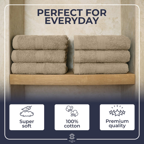 HomeBurg Luxe 6-Piece Towel Set – Soft & Absorbent Cotton, Quick-Drying, Easy Care, 40 x 70 cm, Sand/Beige