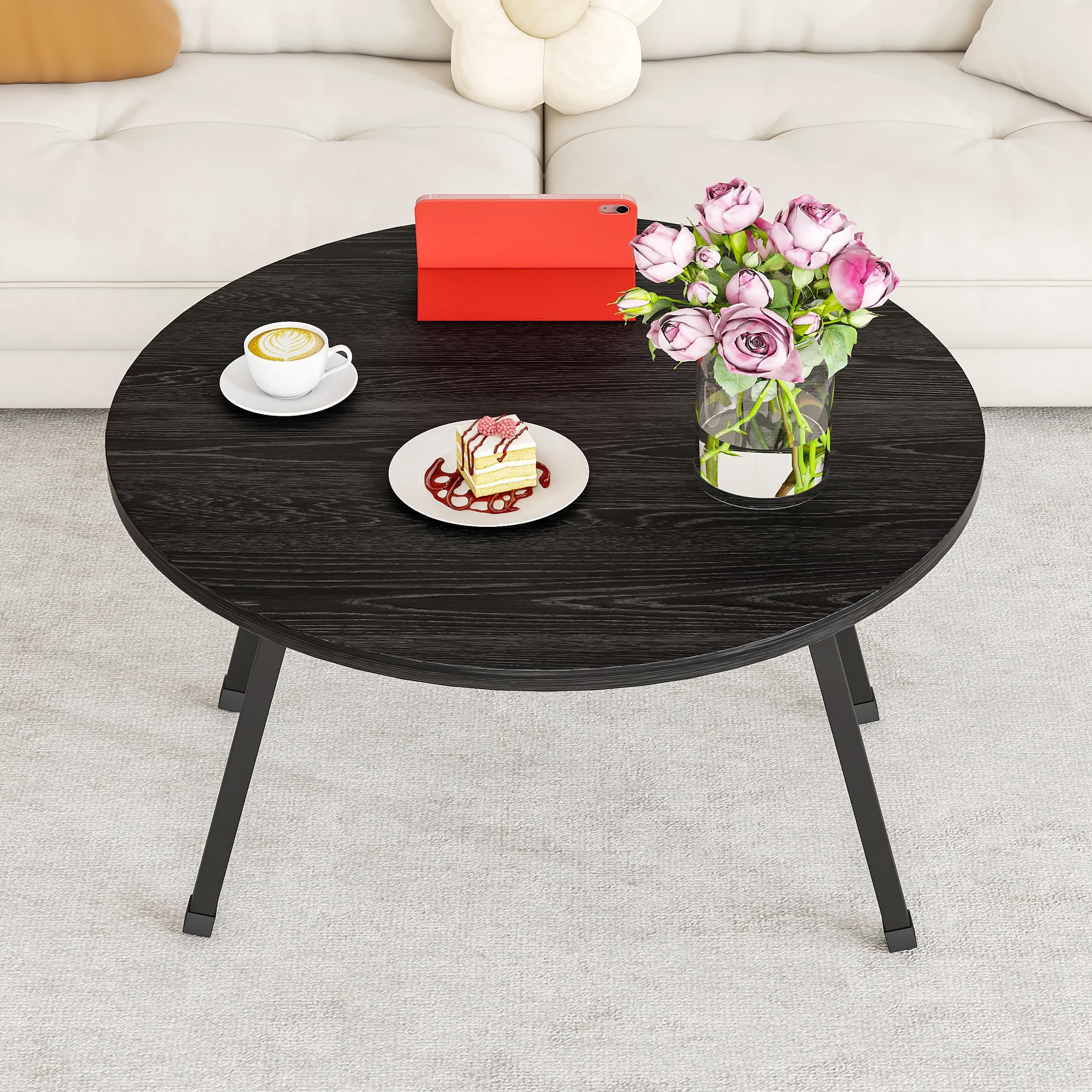 BOPRHOM Folding Coffee Table,Round Coffee Tables for Living Room/Bedroom,Space Saving Small Foldable Coffee Tables,Tea Table Side Table Center Table