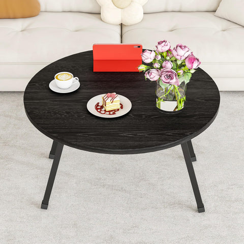 BOPRHOM Folding Coffee Table,Round Coffee Tables for Living Room/Bedroom,Space Saving Small Foldable Coffee Tables,Tea Table Side Table Center Table