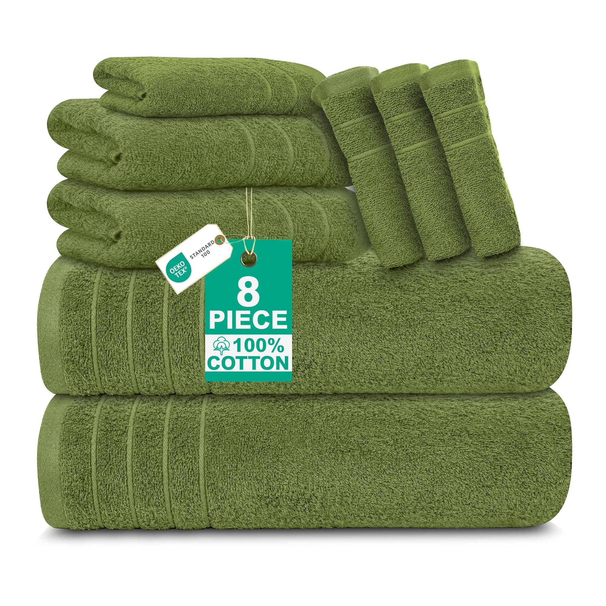 100% Cotton 8 Piece Towel Bale Set - Luxury Bathroom Towels (Forest Green)