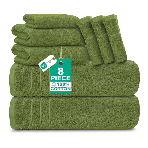 100% Cotton 8 Piece Towel Bale Set - Luxury Bathroom Towels (Forest Green)