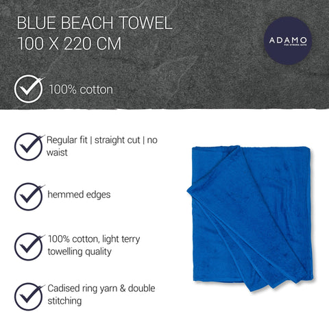 ADAMO Beach Towel XXL, Large (100 x 220 cm) Royalblau, 100% Cotton