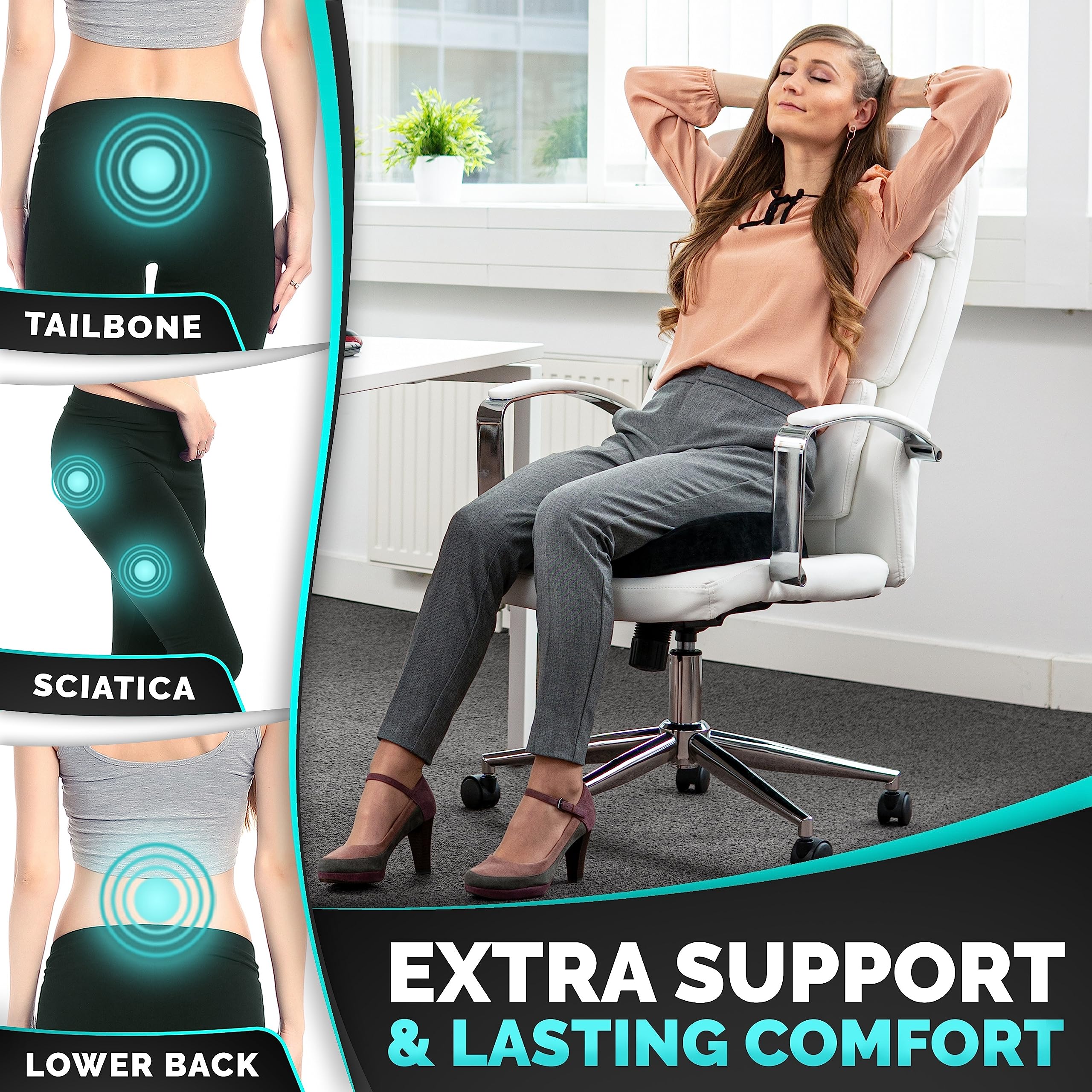 iamcomfi Coccyx Cushion for Tailbone Pain Relief – Soft Hardness - Memory Foam Sciatica Pillow for Back, Hip & Coccyx Pain