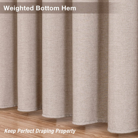 Krismile Linen Eyelet Shower Curtains Mildew Resistant Waterproof Washable, Weighted Hem Bathroom Shower Curtain with 12 White Bath curtain Hooks
