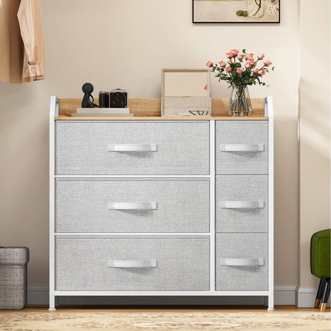 DWVO Chest of Drawers,Fabric Chest of Drawers Bedroom Cabinet with 6 Drawers,Dresser for Bedroom,Living Room With Handles,Wood Top and Sturdy Steel