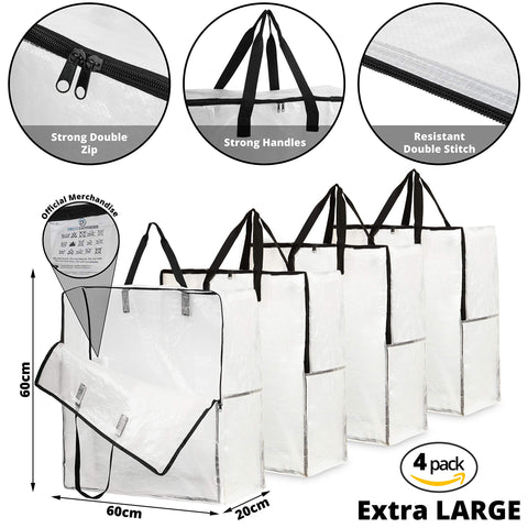 DECO EXPRESS Laundry Bags XL, Pack of 4 Heavy Duty Jumbo Garage, Attic or Underbed Storage Solutions for Clothes, Bedding, Duvet